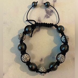 Black and Crystal Bead Adjustable Bracelet